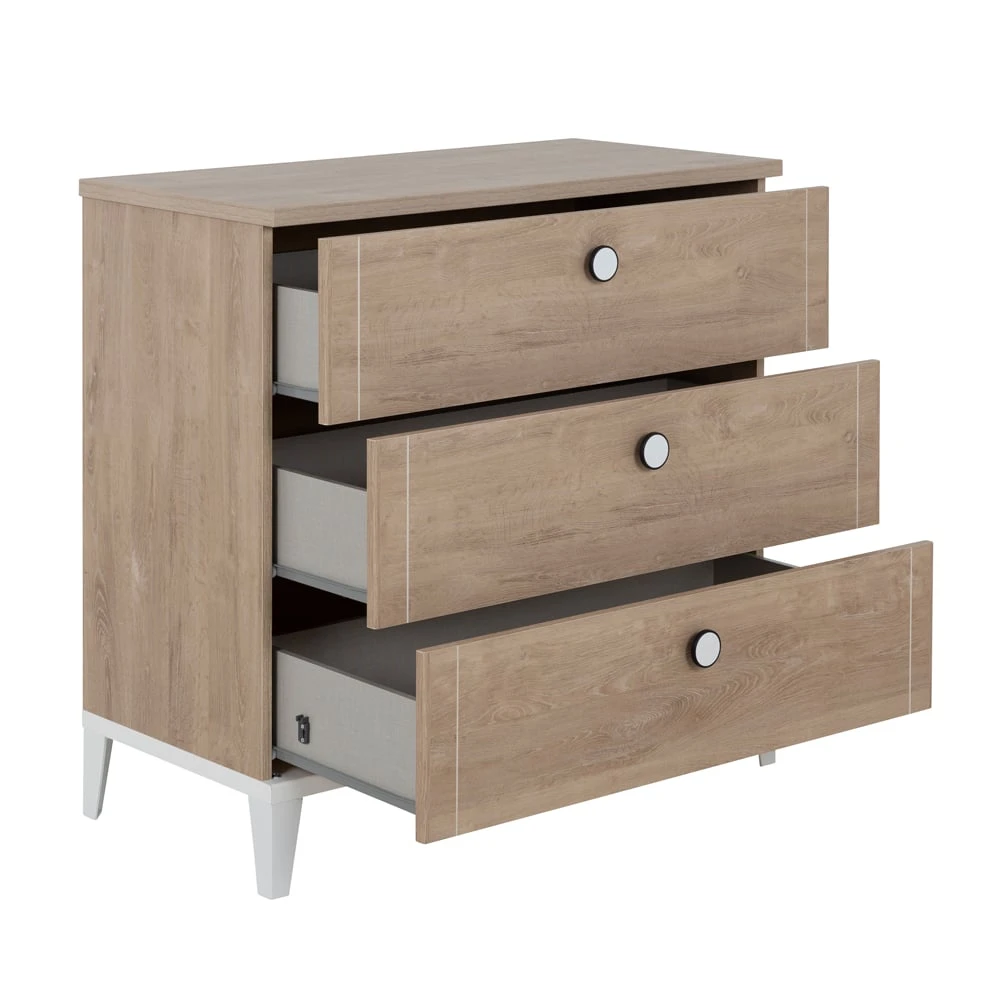 Marcel Commode 3 Tiroirs Chêne Blond/Blanc De Galipette – Image 2