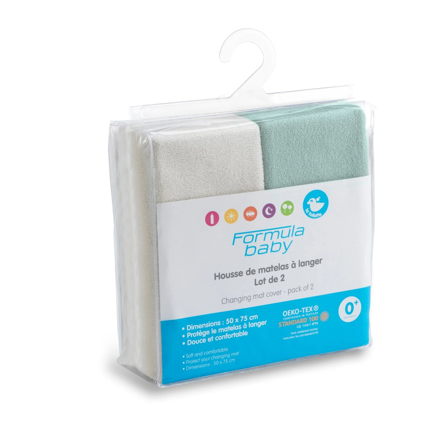 Lot De 2 Housse à Matelas à Langer Ecru/Vert Gris De Formula Baby